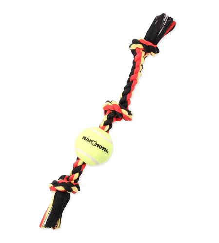 Flossy Chews Cottonblend 3 Knot Tug with 4" Tennis Ball Rope Dog Toy, Large, 24", Assorted Colors