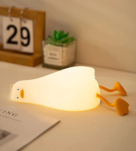 Benson Lying Flat Duck Night Light, LED Squishy Duck Lamp, Cute Light up Duck, Silicone Dimmable Nursery Nightlight,
