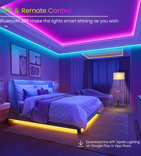 50 FT LED Strip Lights,Bluetooth LED Lights for Bedroom, Color Changing Light Strip with Music Sync, Phone Controller and IR Remote(App+Remote +Mic).
