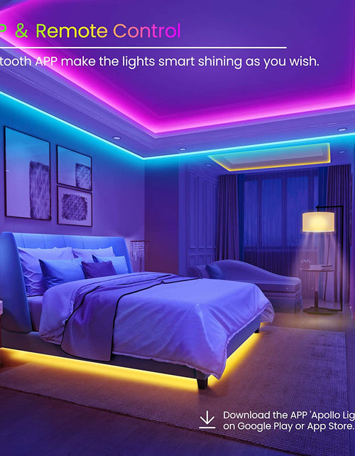 Load image into Gallery viewer, 50 FT LED Strip Lights,Bluetooth LED Lights for Bedroom, Color Changing Light Strip with Music Sync, Phone Controller and IR Remote(App+Remote +Mic).
