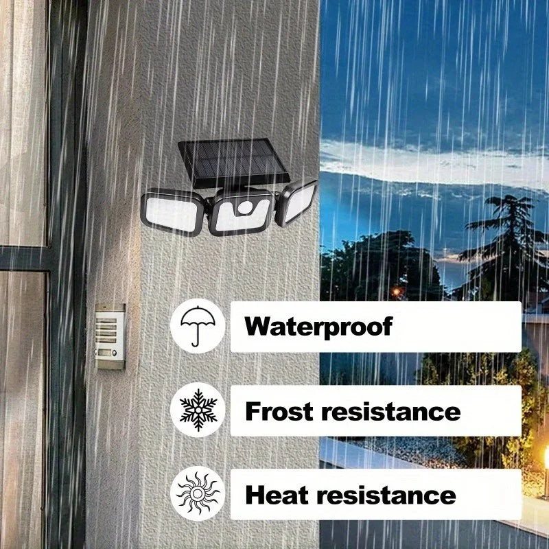 Solar Outdoor Lights 2500LM 74 LED Security Lights,3 Heads Motion Sensor Lights, IP65 Waterproof,270° Wide Angle Flood Wall Lights with 3 Modes