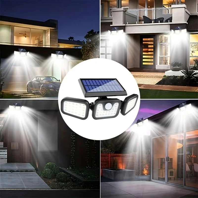 Solar Outdoor Lights 2500LM 74 LED Security Lights,3 Heads Motion Sensor Lights, IP65 Waterproof,270° Wide Angle Flood Wall Lights with 3 Modes