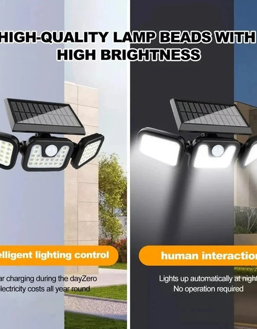 Load image into Gallery viewer, Solar Outdoor Lights 2500LM 74 LED Security Lights,3 Heads Motion Sensor Lights, IP65 Waterproof,270° Wide Angle Flood Wall Lights with 3 Modes
