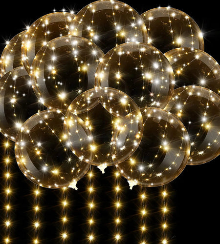 10Pcs LED Light up Bobo Balloons Transparent Balloons with 3M String Lights Bubble Ballon Christmas Wedding Colorful Warm Decor