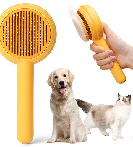 Cat Brushes for Indoor Cats - Pet Self Cleaning Slicker Brush Removes Deep Waste Hair - Cats Dogs Resin Protected Massage Comb(Yellow)