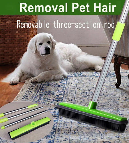 Pet Hair Rubber Broom Floor Brush for Carpet Dog Hair Remover with Built in Squeegee Silicone Broom Hair Remover Cleaning