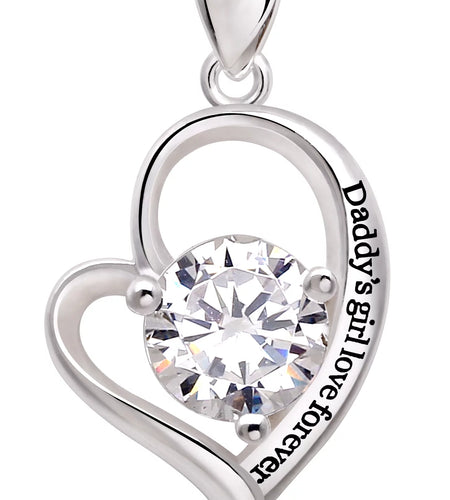 Jewelry Sterling Silver "Daddy'S Girl Love Forever" Love Heart Cubic Zirconia Pendant Necklace