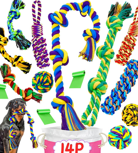 XL Dog Chew Toys for Aggressive Chewers Large Breed, 14 Pack Tough Indestructible Dog Toys , Durable Puppy Chew Toys for Teething, Heavy Duty Cotton Dog Rope Toys for Large Dogs