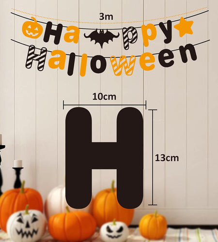 Orange Black Halloween Party Banner with Bat Pumpkin Sign Happy Halloween Letter Banner for Haunted Houses Doorways Home Outdoor Indoor Party Decorations