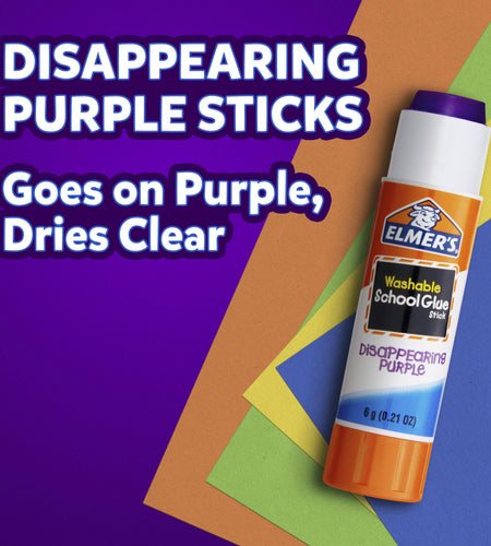 Disappearing Purple School Glue Sticks, Washable, 0.21 Ounce Glue Sticks, 6 Count