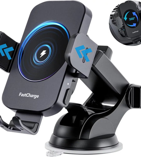 15W Wireless Car Charger Phone Mount Fast Charging Auto Clamping Phone Holder for Iphone 15 14Pro Max, Samsung Galaxy S23 Ultra S22 S21 Note 9-Black