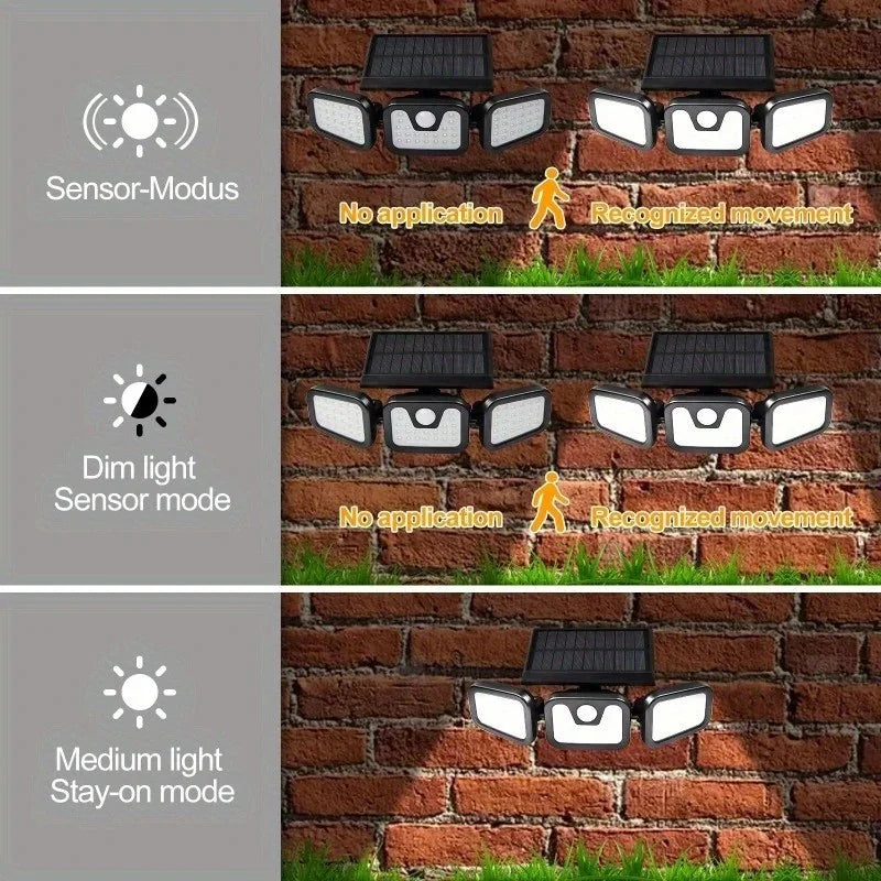 Solar Outdoor Lights 2500LM 74 LED Security Lights,3 Heads Motion Sensor Lights, IP65 Waterproof,270° Wide Angle Flood Wall Lights with 3 Modes