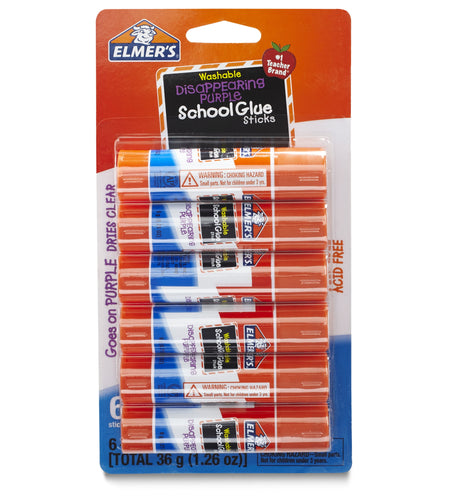 Disappearing Purple School Glue Sticks, Washable, 0.21 Ounce Glue Sticks, 6 Count