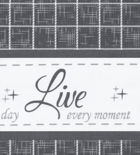 Gingham Check Live~Laugh~Love Complete 3 Pc. Kitchen Curtain Tier & Valance Set - Gray, 36 In. Long