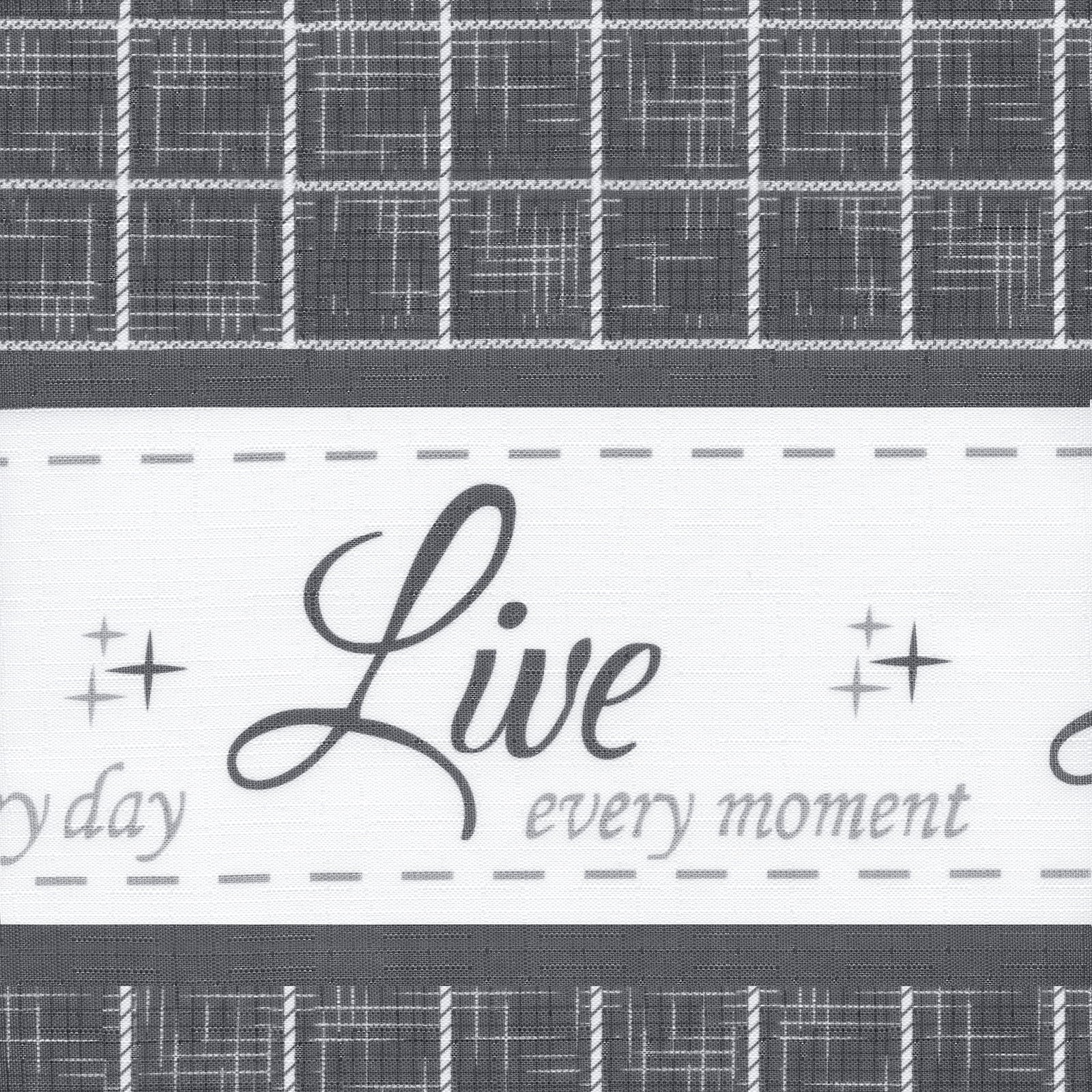 Gingham Check Live~Laugh~Love Complete 3 Pc. Kitchen Curtain Tier & Valance Set - Gray, 36 In. Long