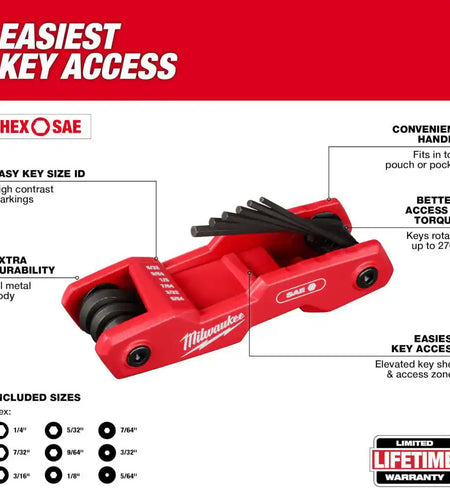 Folding SAE Hex Key (9-Piece) with Precision Screwdriver Set