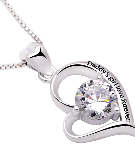 Jewelry Sterling Silver "Daddy'S Girl Love Forever" Love Heart Cubic Zirconia Pendant Necklace