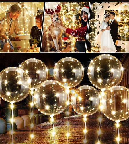 10Pcs LED Light up Bobo Balloons Transparent Balloons with 3M String Lights Bubble Ballon Christmas Wedding Colorful Warm Decor