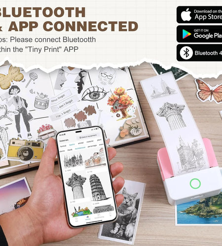 Thermal Mini Printer, Portable Inkless Sticker Maker, Bluetooth Printer for Phone, Wireless Label Printer with Tape, Free Cut Small Pocket Printer for Notes&Children DIY, Compatible with Ios&Android