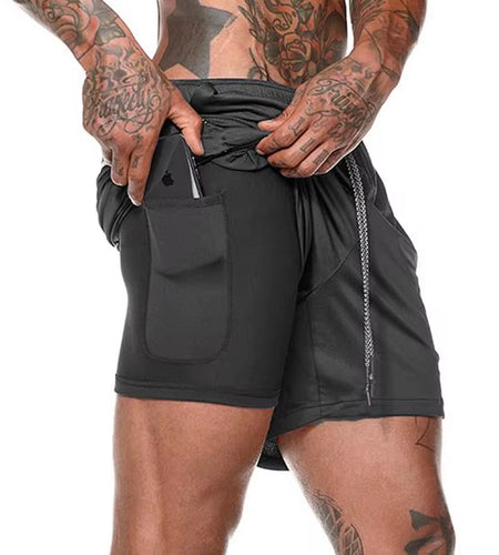 Men 2 in 1 Running Shorts Jogging Gym Fitness Training Quick Dry Beach Short Pants Male Summer Sports Workout Bottoms Clothing
