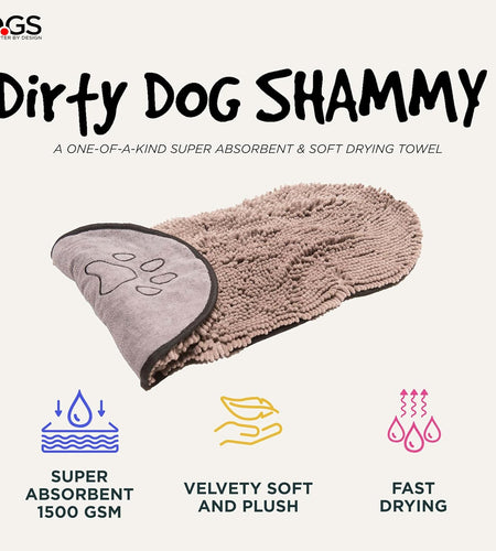 Shammy Dog Towels for Drying Dogs - Heavy Duty Soft Microfiber Bath Towel - Super Absorbent, Quick Drying, & Machine Washable - Must Have Dog & Cat Bathing Supplies | Grey 13X31