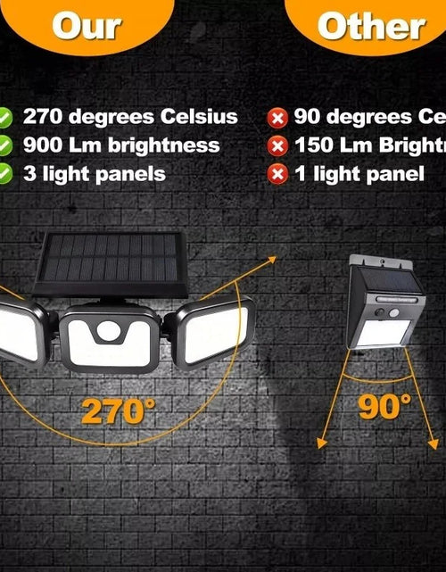 Load image into Gallery viewer, Solar Outdoor Lights 2500LM 74 LED Security Lights,3 Heads Motion Sensor Lights, IP65 Waterproof,270° Wide Angle Flood Wall Lights with 3 Modes
