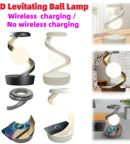 3D Levitating Ball Lamp with Wireless Phone Charger Creative Table 3D LED Lamp Floating Moon Table Lamp for Bedroom Novelty Gift