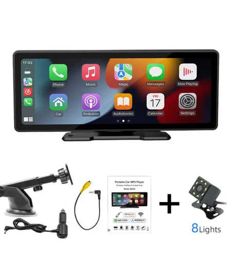 10.26 Inch Car Monitor Wireless Carplay /Android-Auto HD Screen Camera Bluetooth FM Transmitter USB TF Video Player
